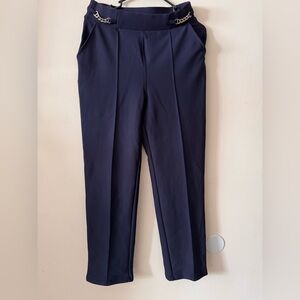 Women's Navy Dress Pants with Chain Accent